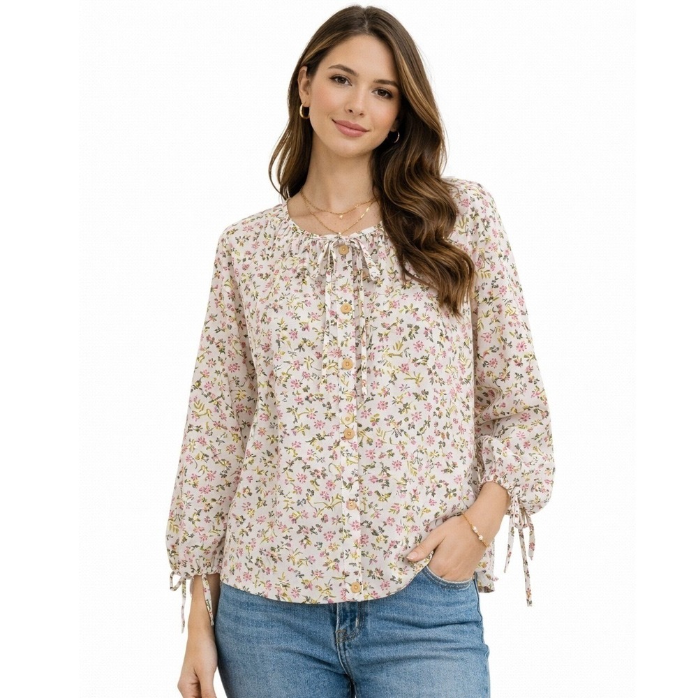 NWOT New J Crew 100% Cotton Boho Cottagecore Floral Button Shirt Top Blouse XS